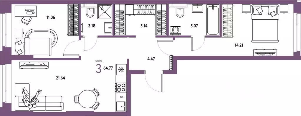 3-к кв. Тюменская область, Тюмень ул. 50 лет Октября, 61к1 (64.77 м) - Фото 1