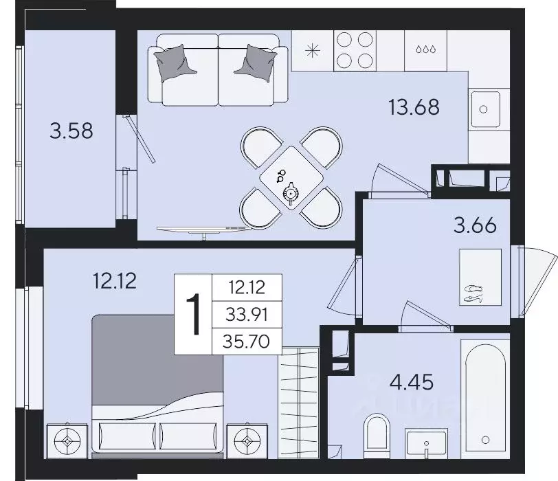 1-к кв. Краснодарский край, Краснодар  (35.7 м) - Фото 2