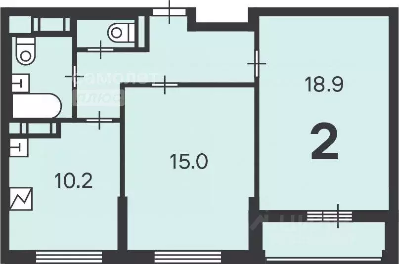Квартира, 2 комнаты, 57.7 м - Фото 0