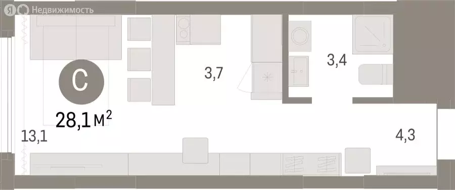 Квартира-студия: Новосибирск, улица Декабристов, 107/7 (28.06 м) - Фото 1