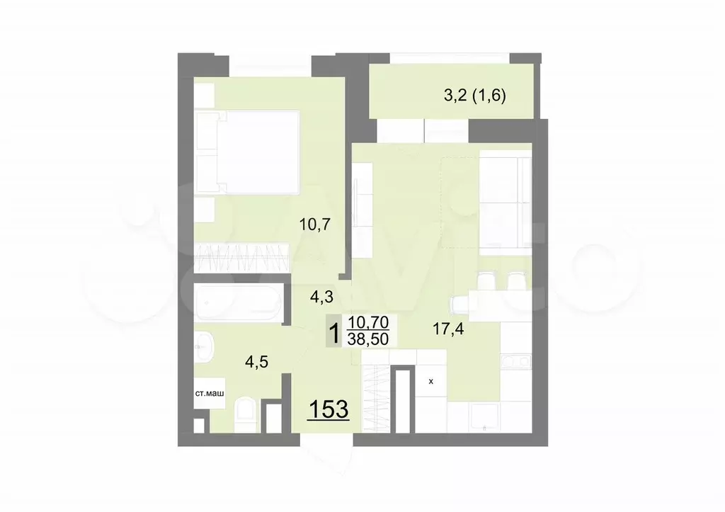 1-к. квартира, 38,5 м, 18/26 эт. - Фото 1
