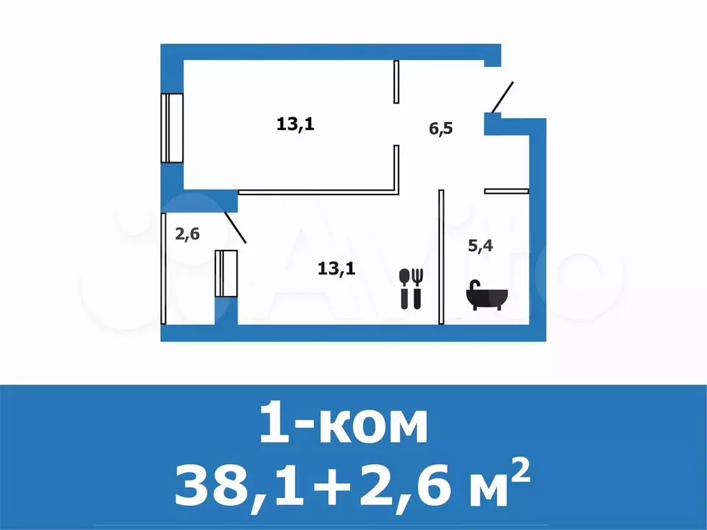 1-к. квартира, 38,1 м, 4/4 эт. - Фото 1