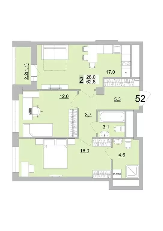 2-комнатная квартира: Екатеринбург, Черкасская улица, 5к3 (62.8 м) - Фото 0