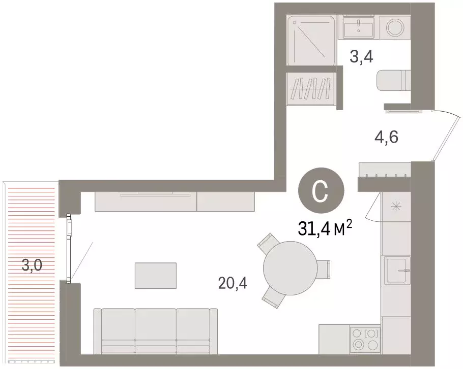 Квартира-студия: Пермь, улица Солдатова (31.38 м) - Фото 2
