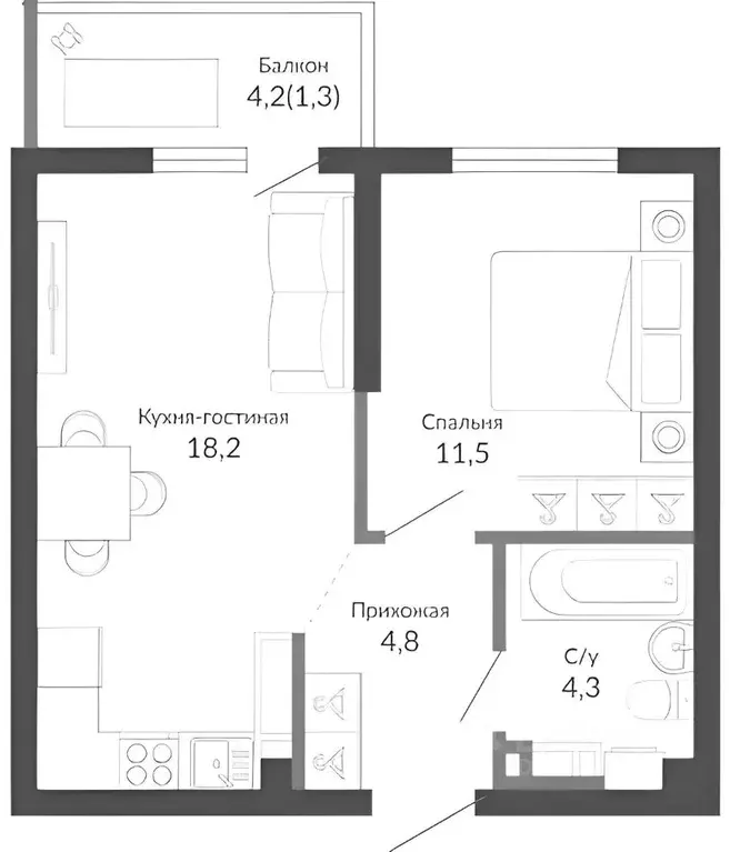 1-к кв. Краснодарский край, Новороссийск ул. Куникова, 55к1 (42.1 м) - Фото 1