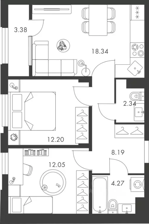 2-к кв. Тульская область, Тула ул. Карпова, 103А (60.77 м) - Фото 0