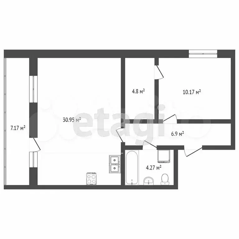 2-к. квартира, 57,4 м, 4/16 эт. - Фото 0