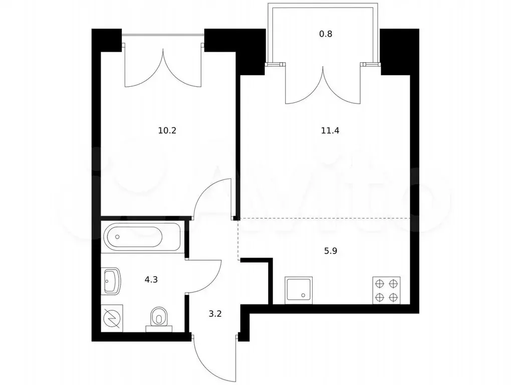 1-к. квартира, 35,8 м, 4/9 эт. - Фото 0