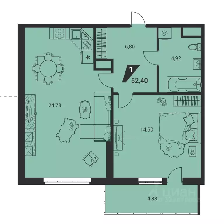 2-к кв. Свердловская область, Екатеринбург ул. Громова, 26/3 (52.0 м) - Фото 2