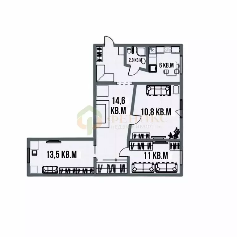 3-комнатная квартира: село Русско-Высоцкое, 8 (58.7 м) - Фото 2