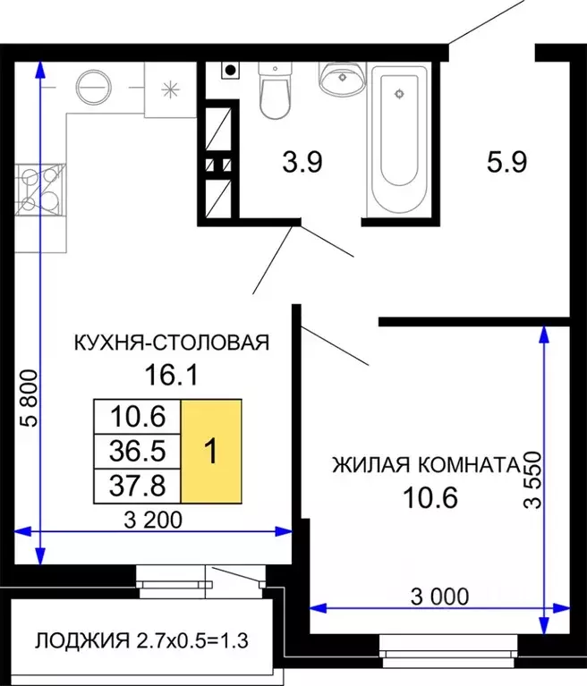 1-к кв. Краснодарский край, Краснодар Дыхание жилой комплекс (37.8 м) - Фото 0