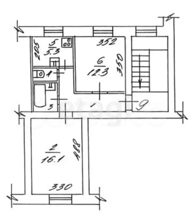 2-к. квартира, 45 м, 3/3 эт. - Фото 1