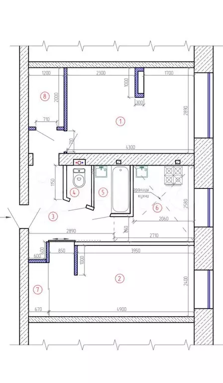 2-к. квартира, 43 м, 3/5 эт. - Фото 1