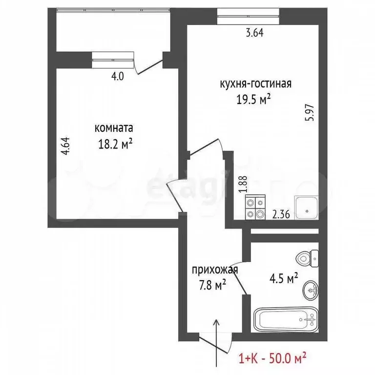 1-к. квартира, 51 м, 11/25 эт. - Фото 1