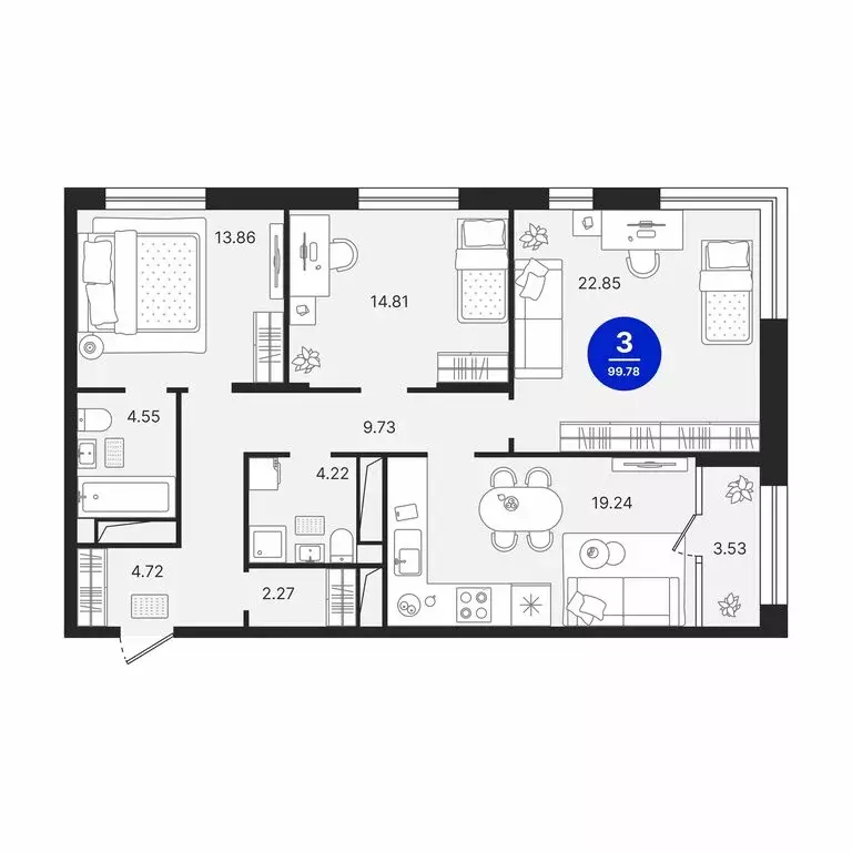 3-комнатная квартира: Тюмень, Холодильная улица, 23 (99.78 м) - Фото 2