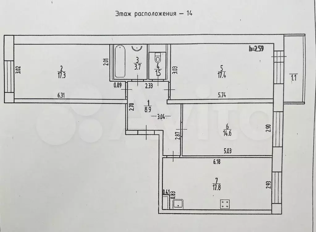 3-к. квартира, 81,2 м, 14/15 эт. - Фото 0