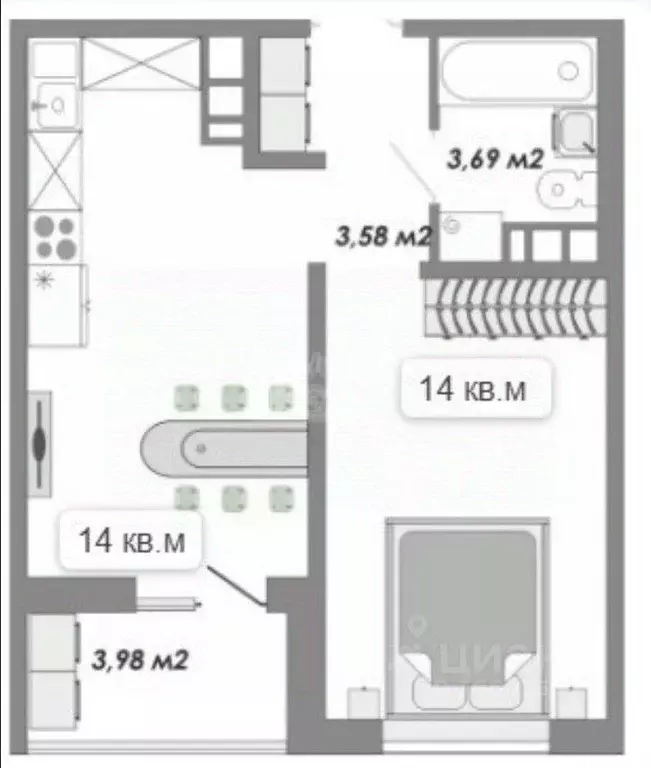 1-к кв. Оренбургская область, Оренбург ул. Гаранькина, 22 (38.07 м) - Фото 2