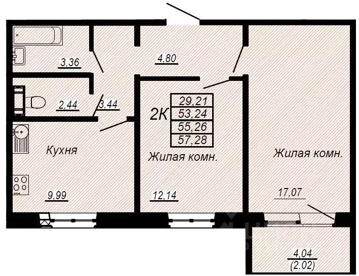 2-к кв. Хабаровский край, Хабаровск ул. Герцена, 15/2 (55.26 м) - Фото 0