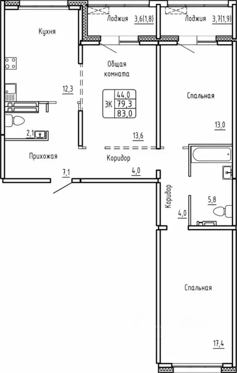 3-к кв. Новосибирская область, Новосибирск Самоцветы жилой комплекс ... - Фото 1