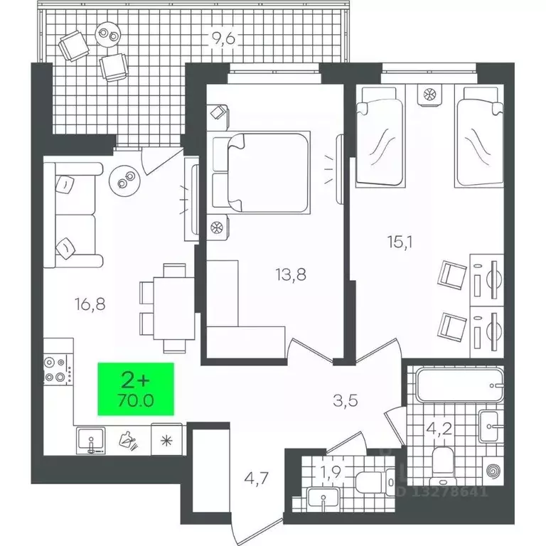 2-к кв. Тюменская область, Тюмень Гранд Квартал жилой комплекс (70.03 ... - Фото 1