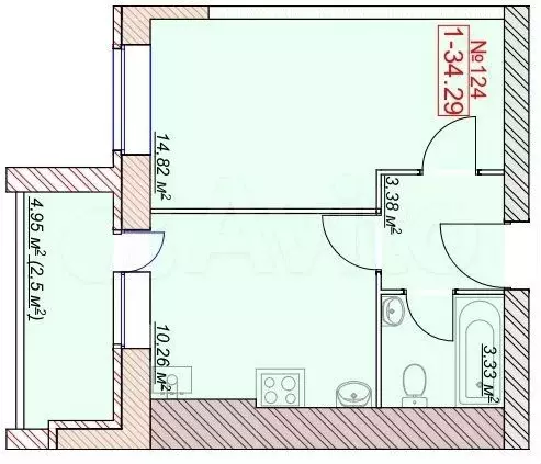 1-к. квартира, 34,3 м, 9/9 эт. - Фото 1