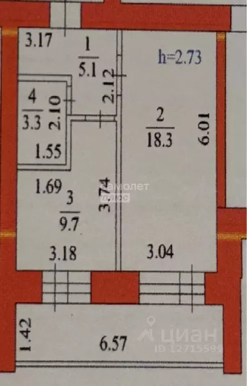 1-к кв. Амурская область, Благовещенск Конная ул., 33 (36.4 м) - Фото 2