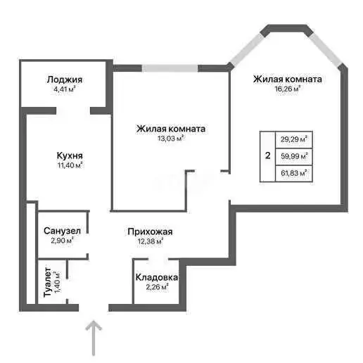 2-комнатная квартира: Калуга, район Правобережье (61.83 м) - Фото 0