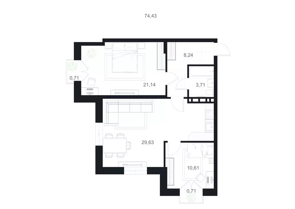 2-комнатная квартира: Каспийск, улица М. Халилова, 1А (74.43 м) - Фото 1