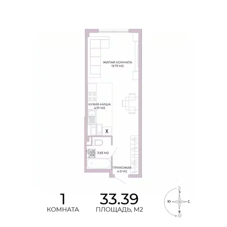 1-к кв. Пензенская область, Пенза Побочинская ул., с18 (33.39 м) - Фото 0