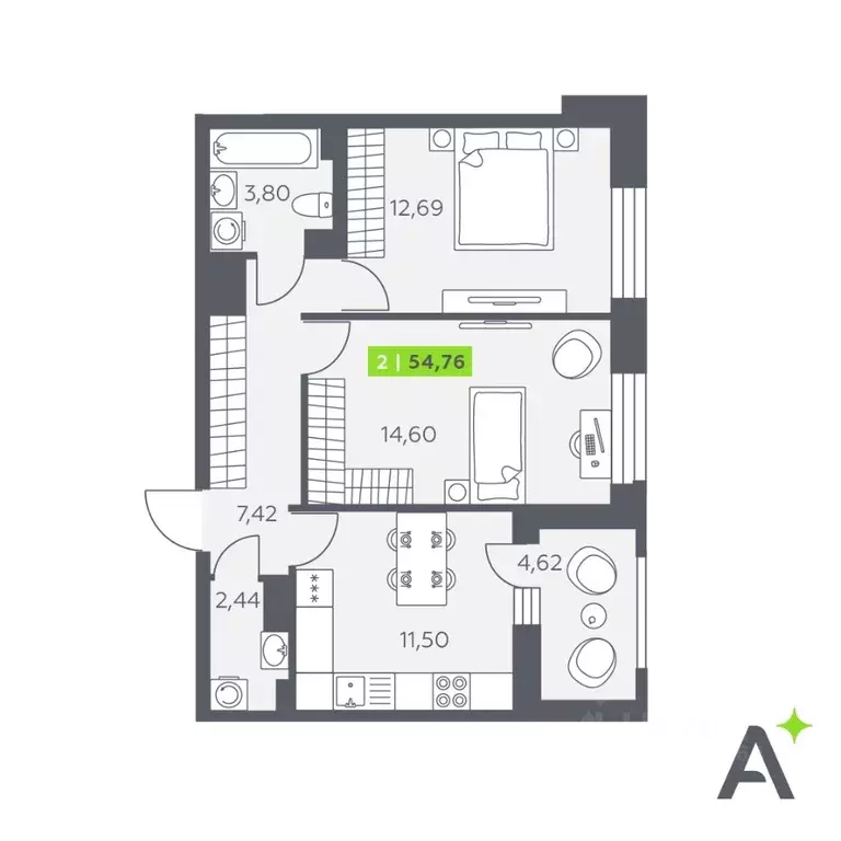 2-к кв. Ленинградская область, Всеволожский район, Заневское городское ... - Фото 1