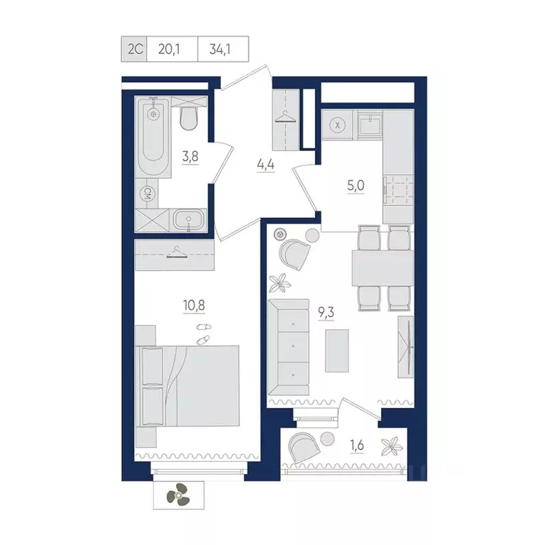 2-к кв. Башкортостан, Уфа бул. Яркий (34.1 м) - Фото 1