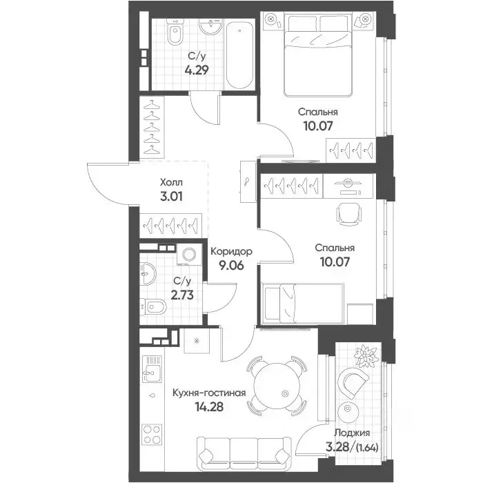 2-к кв. Свердловская область, Екатеринбург бул. Вдохновения, 4 (54.9 ... - Фото 1