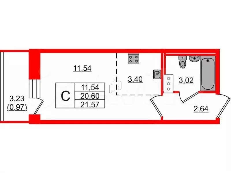 Квартира-студия, 21,6 м, 7/10 эт. - Фото 0