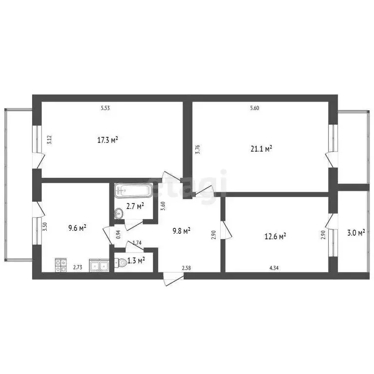 3-комнатная квартира: Севастополь, улица Ефремова, 24 (74.3 м) - Фото 1