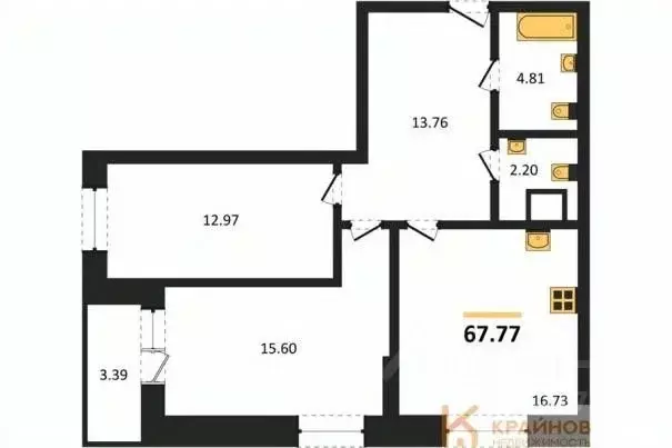 2-к кв. Воронежская область, Воронеж ул. Кривошеина, 13/14 (67.77 м) - Фото 0