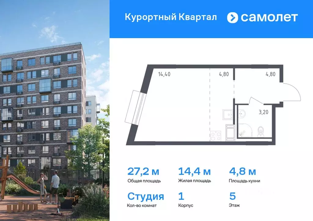 Студия Санкт-Петербург пос. Песочный, Школьная ул., 80 (27.2 м) - Фото 0