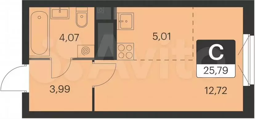 Квартира-студия, 25,8м, 16/17эт. - Фото 0