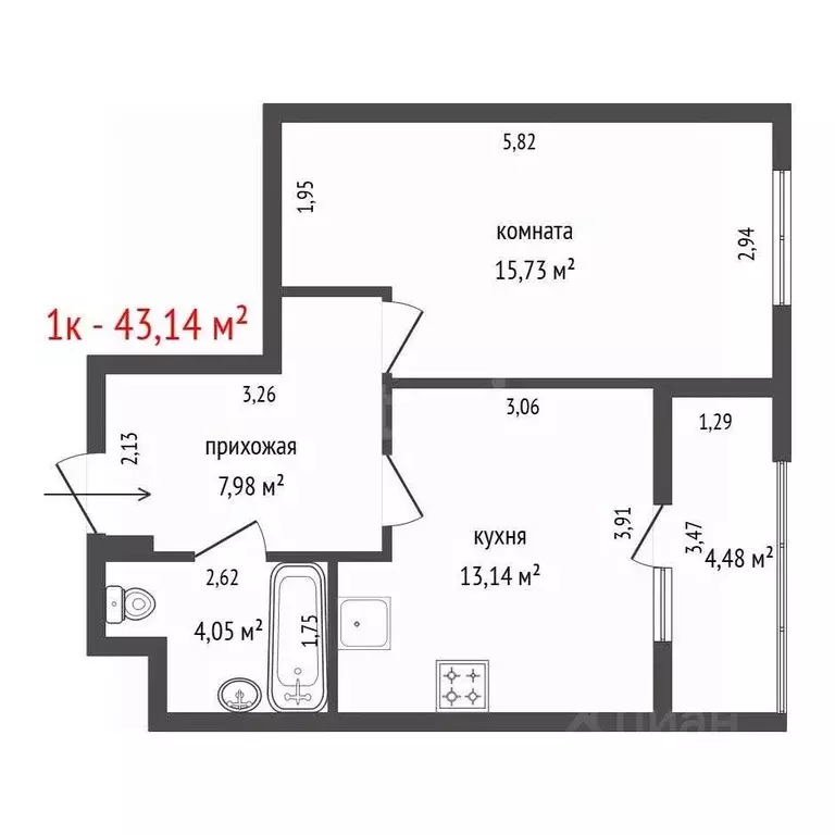 1-к кв. Свердловская область, Екатеринбург ул. Комсомольская, 67 ... - Фото 1