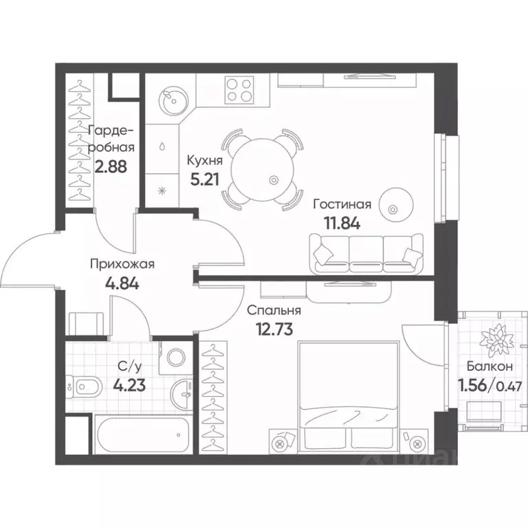 2-к кв. Татарстан, Казань Счастье в Казани жилой комплекс (42.2 м) - Фото 1