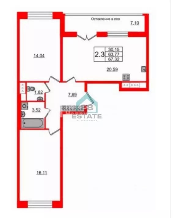 2-к кв. Санкт-Петербург Кубинская ул., 76к6литО (67.32 м) - Фото 2