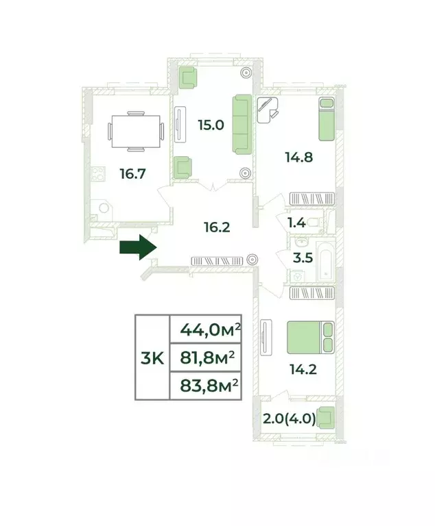 3-к кв. Крым, Симферопольский район, с. Мирное, Жигулина Роща мкр  ... - Фото 1