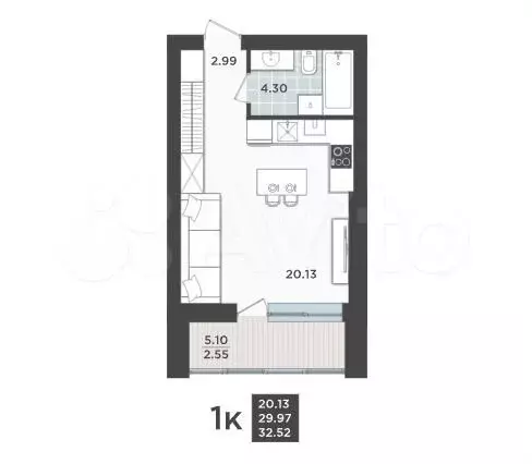 1-к. квартира, 32,5 м, 8/9 эт. - Фото 1