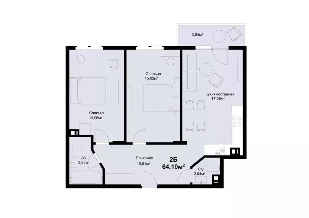 2-к кв. Самарская область, Тольятти ул. Маршала Жукова, 60 (64.01 м) - Фото 1