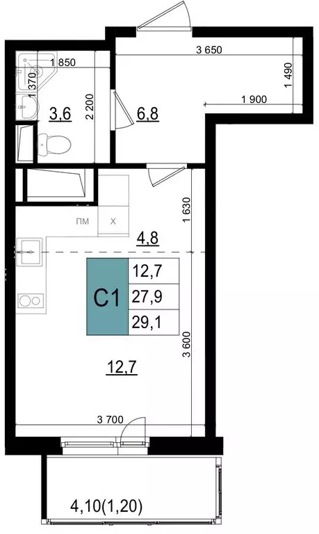 Квартира-студия: Одинцово, улица Бзри, к23 (29.1 м) - Фото 0