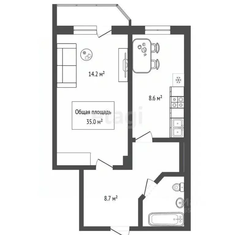 1-к кв. Новосибирская область, Новосибирск ул. Галущака, 15 (35.0 м) - Фото 1