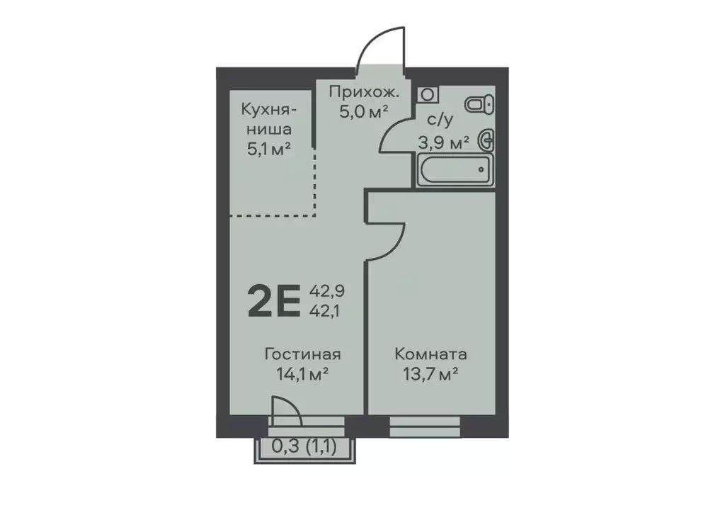 2-к кв. Пермский край, Пермь ул. Подводников (42.1 м) - Фото 1
