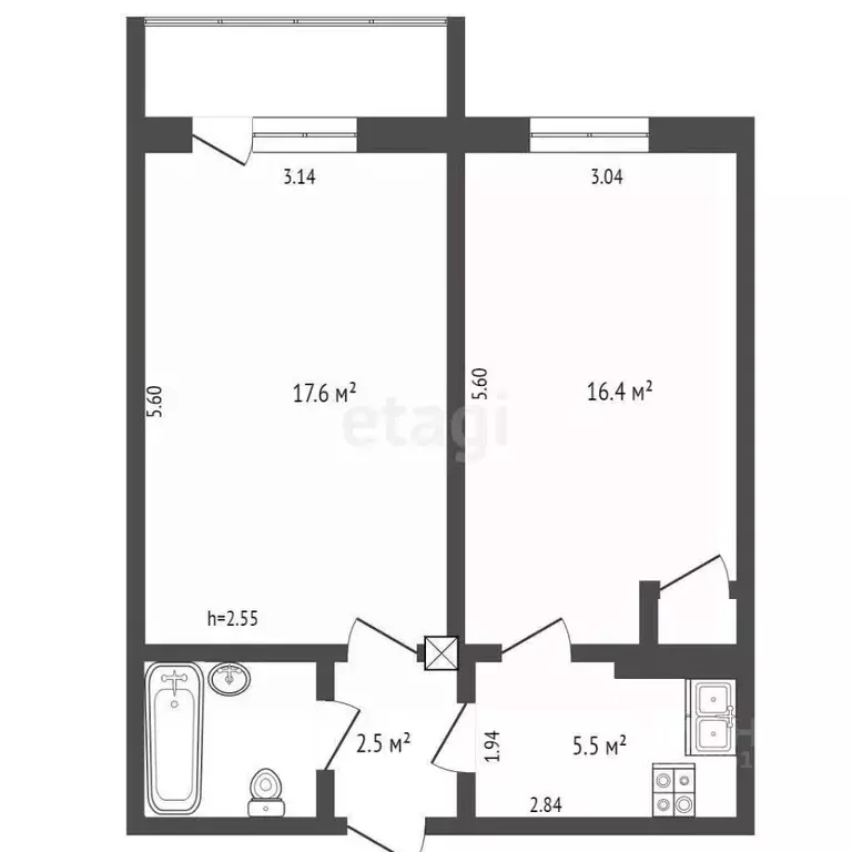 2-к кв. Омская область, Омск ул. 4-я Заречная, 4/1 (46.6 м) - Фото 1