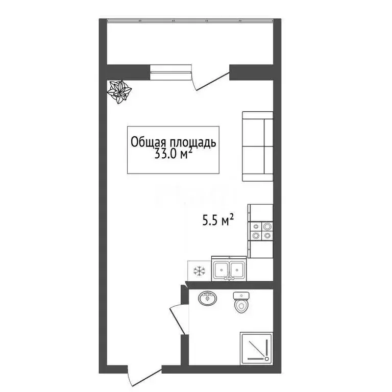 Квартира-студия: Новосибирск, Ипподромская улица, 50 (33 м) - Фото 0