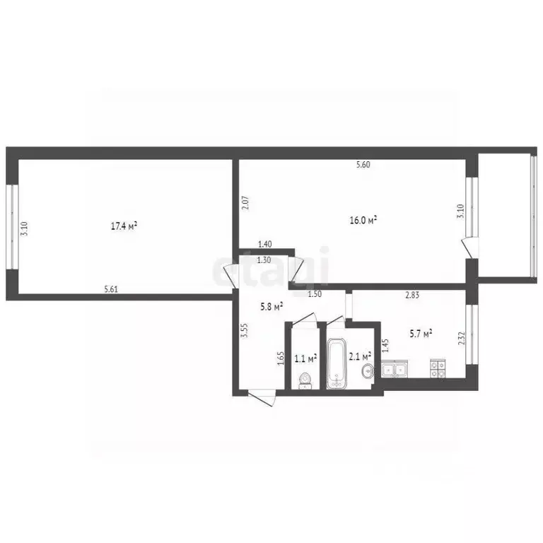 2-к кв. Оренбургская область, Оренбург Народная ул., 22 (45.0 м) - Фото 2
