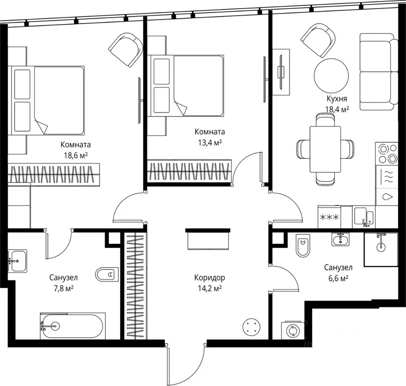 2-к кв. Москва 1-й Красногвардейский проезд, 13 (79.0 м) - Фото 2